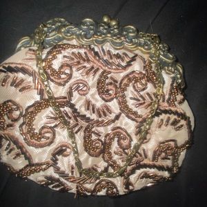 Beautiful vintage bronze color bugle beaded event bag with chain